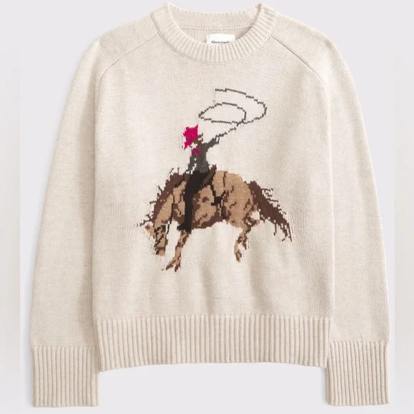 Abercrombie & Fitch Cream Sweater with Cowboy Design - Picture 6 of 7